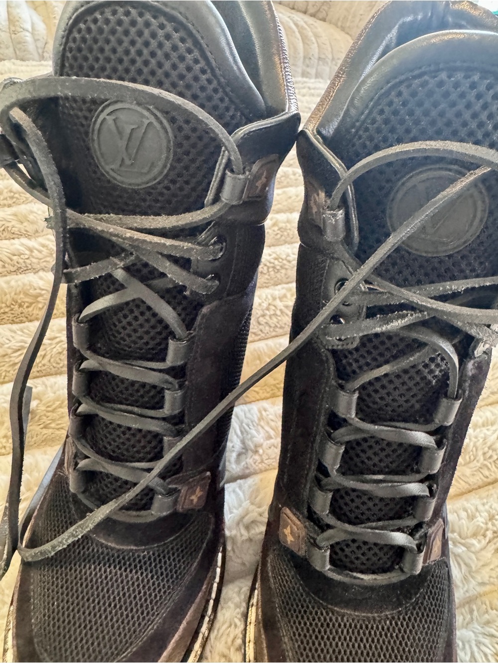 Louis Vuitton Black Mesh & Monogram Platform Lace-Up Heeled Boots 41 10/10.5 US - Picture 9 of 10